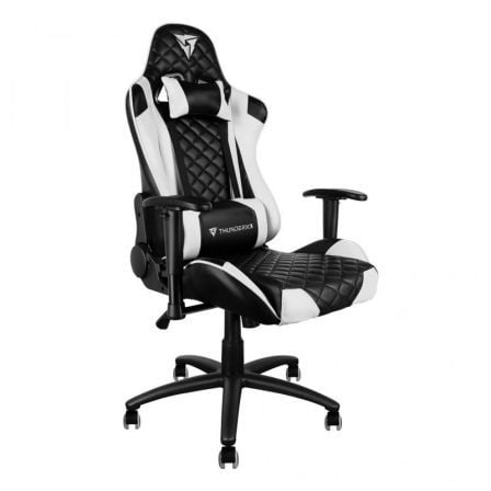 SILLA GAMER THUNDERX3 TGC12BW NEGRO/BLANCO - COJINES CABEZA Y ESPALDA - RECLINA 180 - REPOSABRAZOS 2D - PISTON CLASE 4 - TAMANO