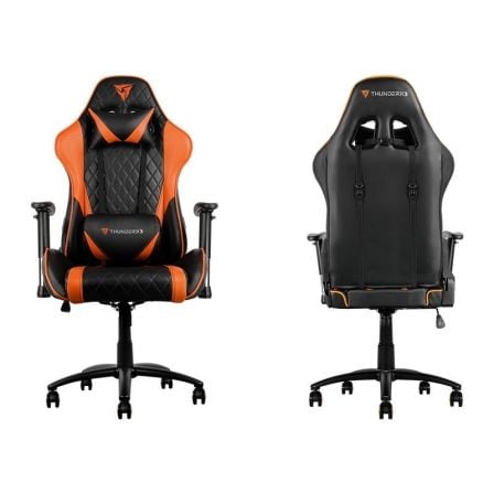 SILLA GAMER THUNDERX3 TGC15BO NEGRO/NARANJA - COJINES CABEZA Y ESPALDA - RECLINA 180 - REPOSABRAZOS 2D - PISTON CLASE 4 - TAMANO