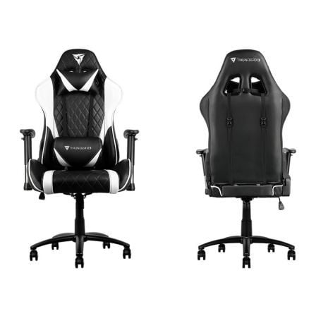 SILLA GAMER THUNDERX3 TGC15BW NEGRO/BLANCO - COJINES CABEZA Y ESPALDA - RECLINA 180 - REPOSABRAZOS 2D - PISTON CLASE 4 - TAMANO