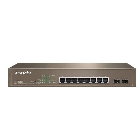 SWITCH TENDA TEG3210P - GESTIONABLE - 8 PUERTOS 10/100/1000 (DATOS/POE) - 2 PUERTOS SFP - VLAN - ALIMENTACION EXTERNA - ENRACABL