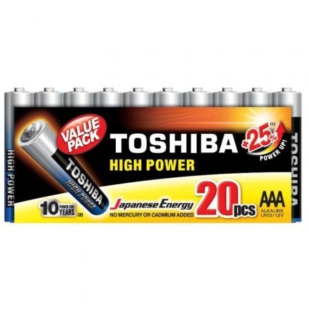 PACK DE 20 PILAS AAA TOSHIBA HIGH POWER LR03/ 1.5V/ ALCALINAS | Pilas de consumo