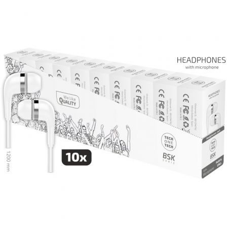 PACK 10 AURICULARES INTRAUDITIVOS TECH ONE TEC2955/ CON MICROFONO/ JACK 3.5/ BLANCOS