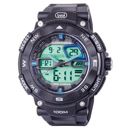 RELOJ ANALOGICO Y DIGITAL TREVI SG 320 RACER NEGRO - MATERIAL CUARZO - CRONOMETRO - 5 ALARMAS DIARIAS - WATER PROOF 100M - BAT.C