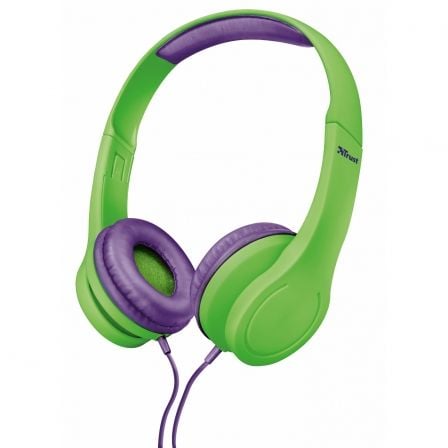 AURICULARES INFANTILES TRUST URBAN BINO KIDS GREEN - LIMITACION DE VOLUMEN - DIADEMA ACOLCHADA Y ALMOHADILLAS COMODAS - JACK 3.5