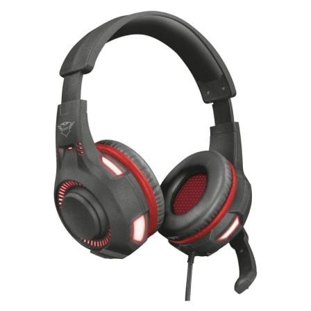 AURICULARES CON MICROFONO TRUST GAMING GXT 407 RAVU - DRIVERS 40MM - ILUMINACION ROJA - CABLE 2M / ADAPTADOR 20CM PARA PC - JACK