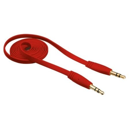 CABLE PLANO ESTEREO TRUST URBAN RED - CONECTORES JACK 3.5MM CHAPADOS EN ORO - 1 METRO