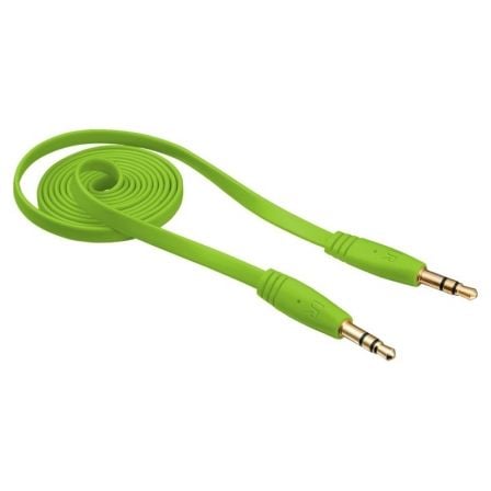 CABLE PLANO ESTEREO TRUST URBAN LIME GREEN - CONECTORES JACK 3.5MM CHAPADOS EN ORO - 1 METRO