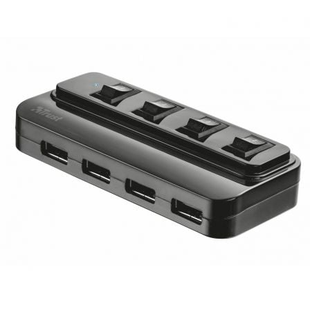 HUB TRUST 20619 - 4 PUERTOS USB 2.0 - INCLUYE CONMUTADORES ON/OFF - DISENO COMPACTO - CONECTE 3 DISPOSITIVOS USB 2.0 ADICIONALES