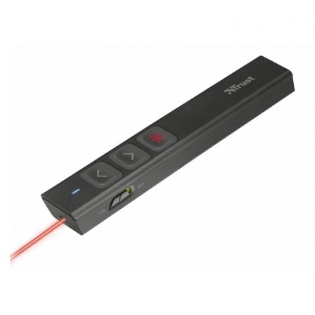 PRESENTADOR INALAMBRICO TRUST SQUBE ULTRA-SLIM - LASER ROJO - 4 FUNCIONES POWERPOINT - ALCANCE 15M - MICRO RECEPTOR USB - 1XAAA