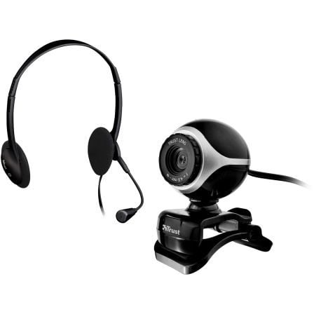 WEBCAM CON AURICULARES CON MICROFONO TRUST EXIS CHATPACK 640X480 USB2.0 PINZA AUTOAJUSTABLE NEGRO 17028