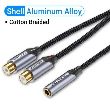 CABLE ESTEREO VENTION BCOHY/ JACK 3.5 HEMBRA - 2X RCA MACHO/ 30CM/ GRIS