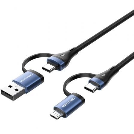 CABLE USB 2.0 TIPO-C VENTION CTLLF/ USB TIPO-C MACHO - USB MACHO/ MICROUSB MACHO - USB TIPO-C MACHO/ HASTA 100W/ 480MBPS/ 1M/ NE