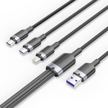 CABLE USB 2.0 LIGHTNING VENTION CTPBG/ USB MACHO/ USB TIPO-C MACHO - MICROUSB MACHO - LIGHTNING MACHO/ 1.5M/ NEGRO