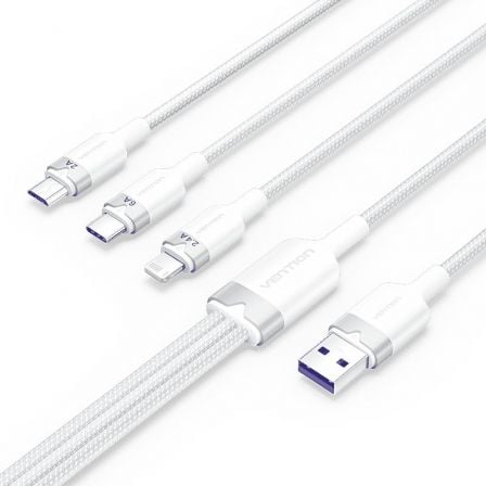 CABLE USB 2.0 LIGHTNING VENTION CTPWG/ USB MACHO/ USB TIPO-C MACHO - MICROUSB MACHO - LIGHTNING MACHO/ 1.5M/ BLANCO