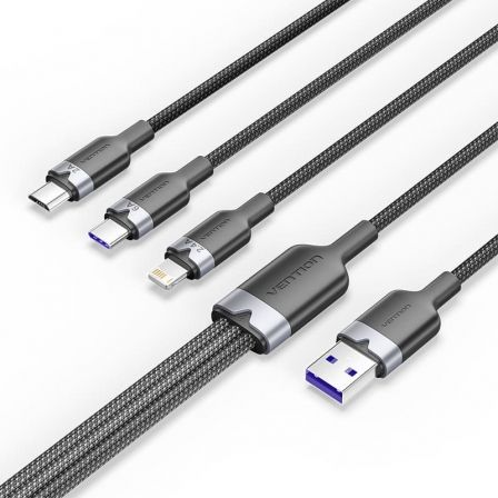 CABLE USB 2.0 LIGHTNING VENTION CTRBG/ USB MACHO/ USB TIPO-C MACHO - MICROUSB MACHO - LIGHTNING MACHO/ 1.5M/ NEGRO