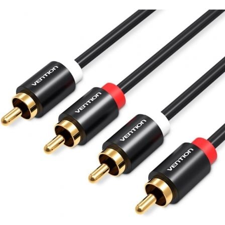 CABLE ESTEREO VENTION VAB-R06-B200/ 2X RCA MACHO - 2X RCA MACHO/ 2M/ NEGRO