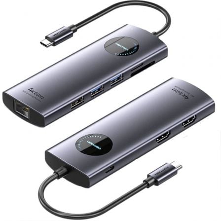 DOCKING USB TIPO-C VENTION TQVHB/ 2XHDMI/ 3XUSB/ 1XRJ45/ 1XLECTOR DE TARJETAS/ 1XUSB TIPO-C PD/ GRIS