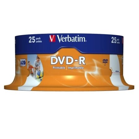 DVD-R VERBATIM IMPRIMIBLE 16X/ TARRINA-25UDS | Almacenamiento dvd
