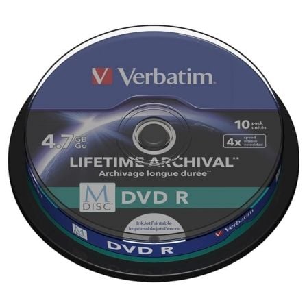 TARRINA DE 10 DISCOS VERBATIM MDISC DVD R - 4.7GB - SUPERFICIE APTA PARA IMPRESION