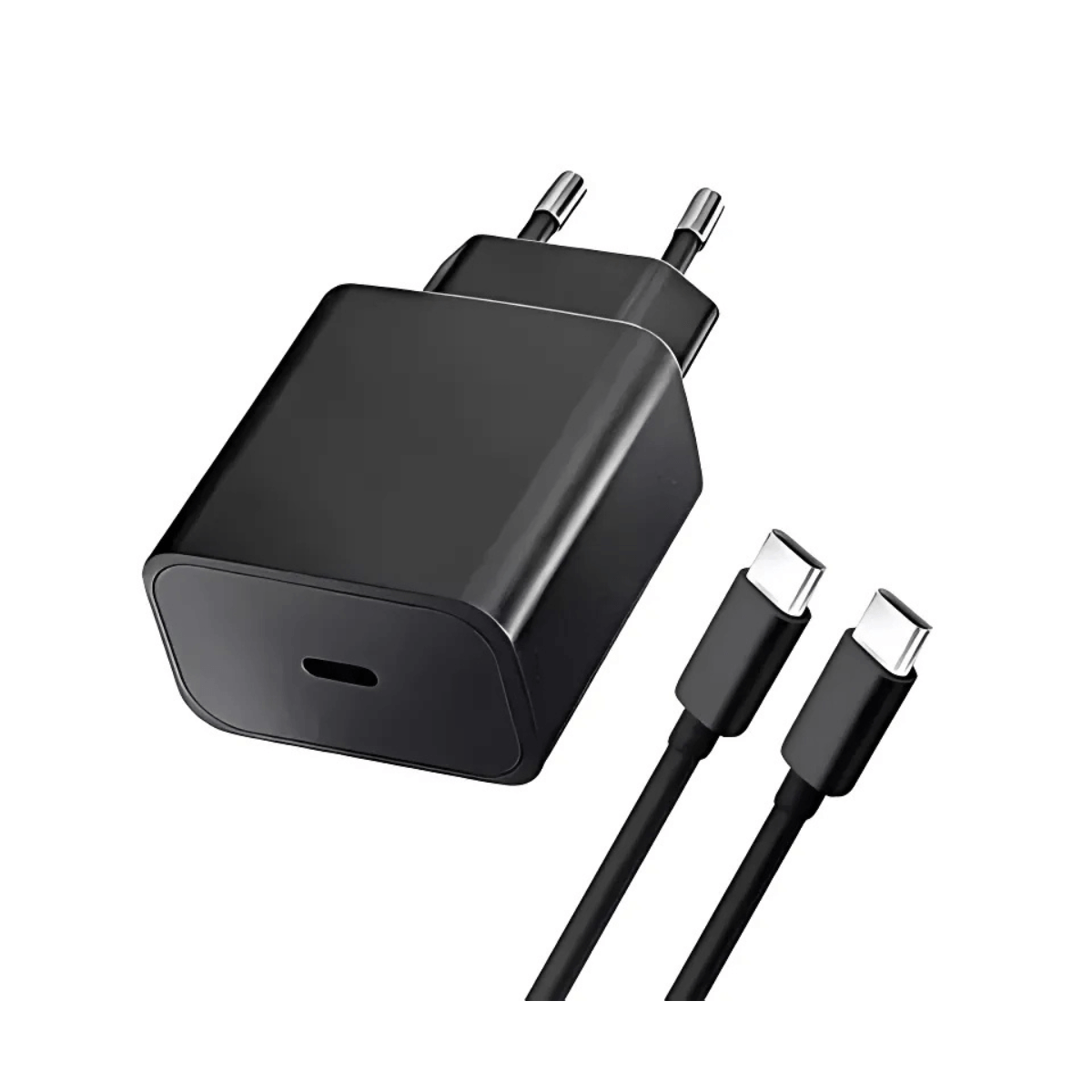 CARGADOR DE RED USB-C + CABLE CARGA RAPIDA 25W NEGRO