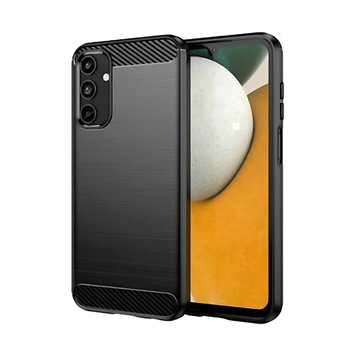 FUNDA SILICONA SAMSUNG GALAXY A15 4G / A15 5G DE ALTA PROTECCION E INSERCIONES SIMIL A FIBRA DE CARBONO NEGRO